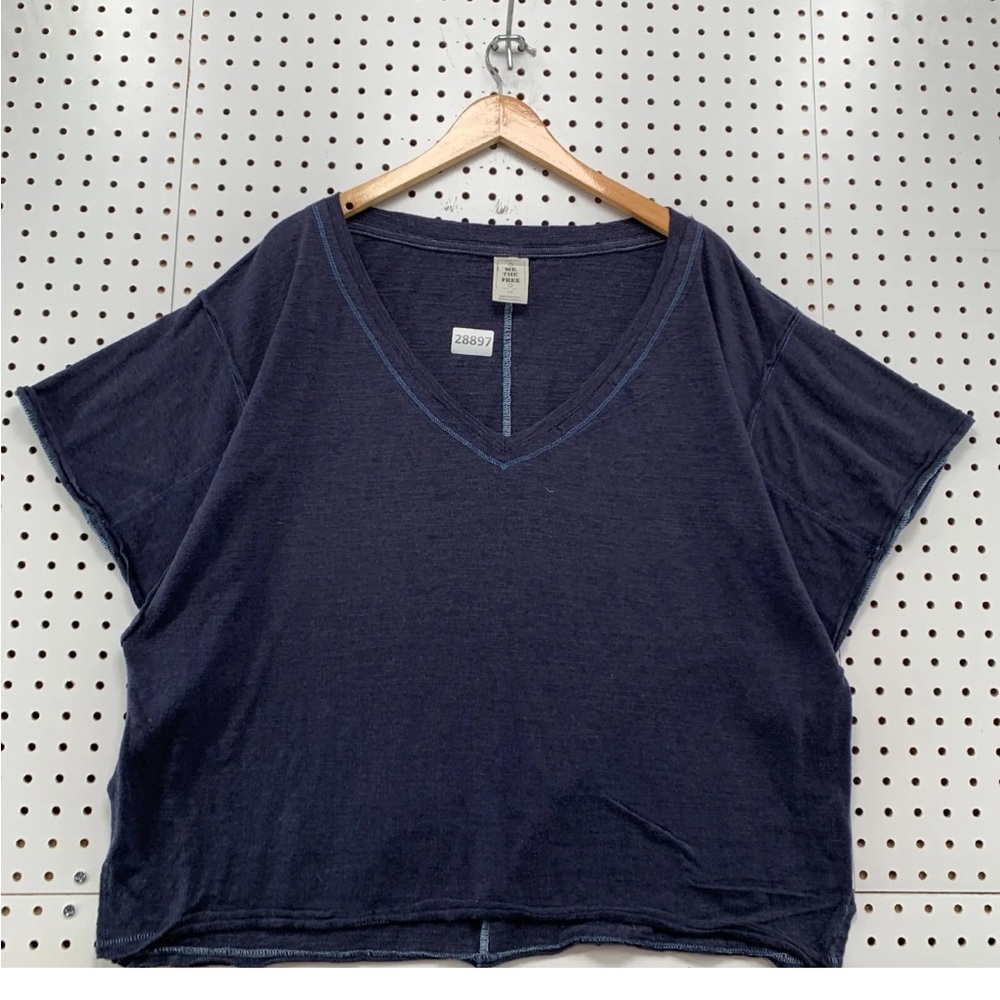 Free People Navy Short Sleeve Tee